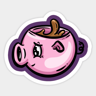 Piggy Pig Coffee Cup Cartoon Illustration Sticker